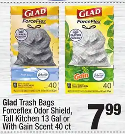 Super King Markets Glad Trash Bags Forceflex Odor Shield, Tall Kitchen 13 Gal or With Gain Scent 40 ct offer