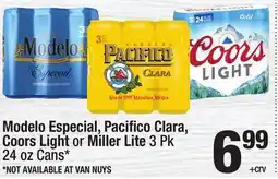 Super King Markets Modelo Especial, Pacifico Clara, Coors Light or Miller Lite offer