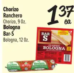 El Super Chorizo Ranchero Chorizo, 9 Oz. Bologna Bar-S Bologna, 12 Oz offer