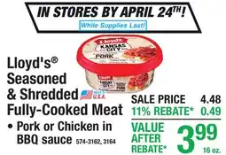 Menards Lloyds Seasoned & Shredded Fully-Cooked Meat offer
