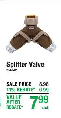 Menards Splitter Valve offer