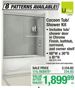Menards MAAX Cocoon Tub/ Shower Kit offer