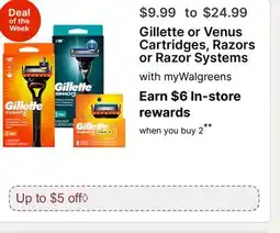 Walgreens Gillette or Venus Cartridges, Razors or Razor Systems offer