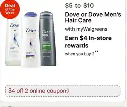 Walgreens Dove or Dove Men's Hair Care offer