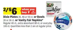 Meijer Dixie Plates or Bowls or Vanity Fair Napkins offer