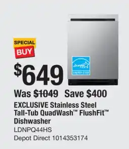 The Home Depot LG Stainless Steel Tall-Tub QuadWash FlushFit Dishwasher offer