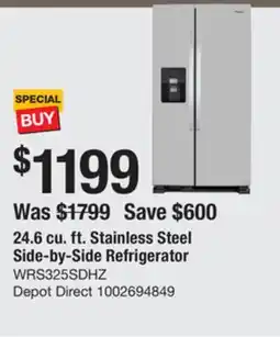 The Home Depot WHIRLPOOL 24.6 cu. ft. Stainless Steel Side-by-Side Refrigerator offer