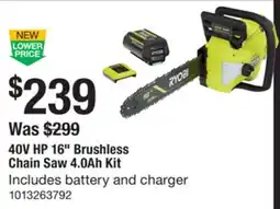 The Home Depot RYOBI 40V HP 16 Brushless Chain Saw 4.0Ah Kit offer