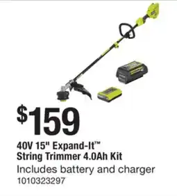 The Home Depot RYOBI 40V 15 Expand-It String Trimmer 4.0Ah Kit offer