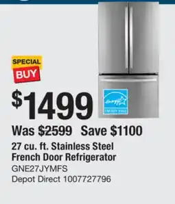 The Home Depot GE 27 cu. ft. Stainless Steel French Door Refrigerator offer