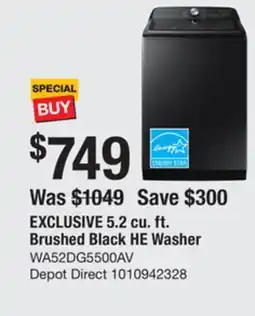 The Home Depot SAMSUNG 5.2 cu. ft. Brushed Black HE Washer offer