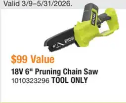The Home Depot RYOBI 18V 6 Pruning Chain Saw offer
