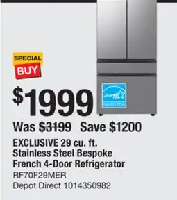 The Home Depot SAMSUNG 29 cu. ft. Stainless Steel Bespoke French 4-Door Refrigerator offer