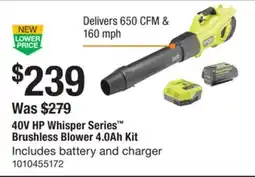 The Home Depot RYOBI HP Whisper Series Brushless Blower offer