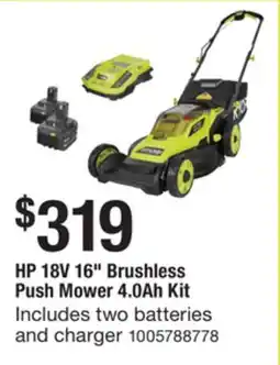 The Home Depot RYOBI HP 18V 16 Brushless Push Mower 4.0Ah Kit offer