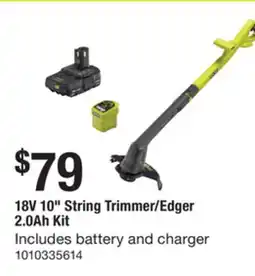 The Home Depot RYOBI 18V 10 String Trimmer/Edger 2.0Ah Kit offer