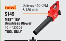 The Home Depot MILWAUKEE 450 CFM & 120 mph M18 18V Brushless Blower offer
