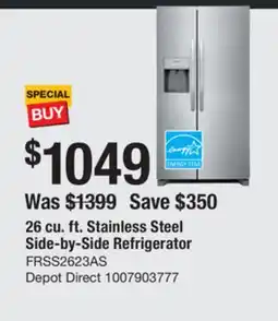 The Home Depot Frigidaire 26 cu. ft. Stainless Steel Side-by-Side Refrigerator offer