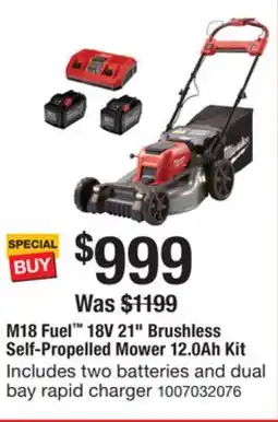 The Home Depot MILWAUKEE M18 Fuel 18V 21 Brushless Self-Propelled Mower offer