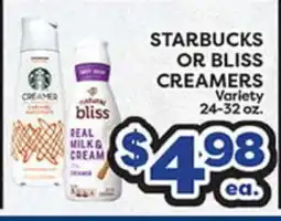 Torres Supermercado STARBUCKS OR BLISS CREAMERS offer