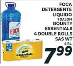 El Paso Grande FOCA DETERGENTE LIQUIDO 1 GALON BOUNTY ESSENTIALS 4 DOUBLE ROLLS SAS WT 4 RL offer