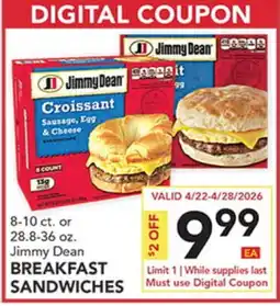 Pete's Fresh Market 8-10 ct. or 28.8-36 oz. Jimmy Dean BREAKFAST SANDWICHES offer