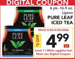 Pete's Fresh Market 6 pk.-16.9 oz. Lipton PURE LEAF ICED TEA offer