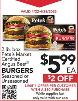 Pete's Fresh Market 2 lb. box Pete's Market Certified Angus Beef BURGERS offer