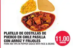 Carnicerias Jimenez PLATILLO DE COSTILLAS DE PUERCO EN CHILE PASILLA CON ARROZ Y FRIJOLES offer