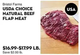 Bristol Farms USDA CHOICE NATURAL BEEF FLAP MEAT offer