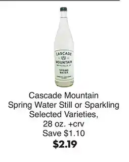 Bristol Farms Cascade Mountain Spring Water Still or Sparkling offer
