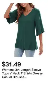 Kohl's Womens 3/4 Length Sleeve Tops V Neck T Shirts Dressy Casual Blouses Cotton Basic Tees offer