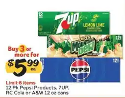 Winn Dixie 12 Pk Pepsi Products, 7UP, RC Cola or A&W 12 oz cans offer