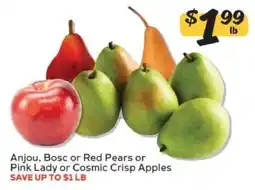 Winn Dixie Anjou, Bosc or Red Pears or Pink Lady or Cosmic Crisp Apples offer