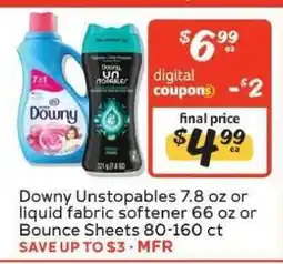 Winn Dixie Downy Unstopables or Liquid Fabric Softener or Bounce Sheets offer
