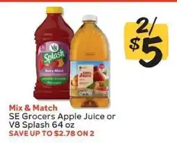 Winn Dixie SE Grocers Apple Juice or V8 Splash offer