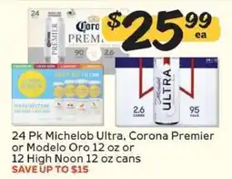 Winn Dixie 24 Pk Michelob Ultra, Corona Premier or Modelo Oro 12 oz or 12 High Noon 12 oz cans offer