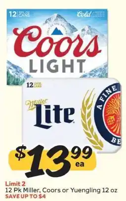 Winn Dixie 12 Pk Miller, Coors or Yuengling 12 oz offer
