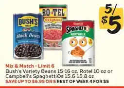 Winn Dixie Bush's Variety Beans, Rotel, Campbell's SpaghettiOs offer