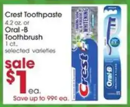 Giant Eagle Crest Toothpaste or Oral-B Toothbrush offer