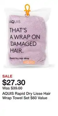 Nordstrom AQUIS Rapid Dry Lisse Hair Wrap Towel Set $60 Value offer