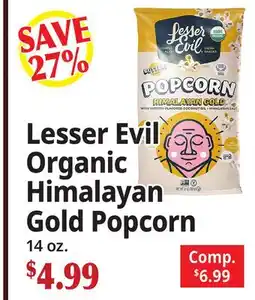 Ocean State Job Lot Lesser Evil Organic Himalayan Gold Popcorn offer