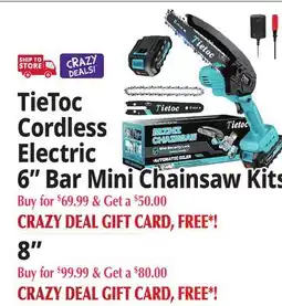 Ocean State Job Lot TieToc Cordless Electric 6 Bar Mini Chainsaw Kits offer