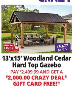 Ocean State Job Lot Woodland 13' x 15' Cedar Wood Hard Top Gazebo offer