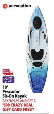 Ocean State Job Lot Perception Pescador 10.0 Fishing Kayak Seaspray offer