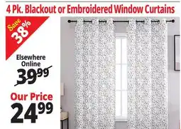 Ocean State Job Lot 4 Pk. Blackout or Embroidered Window Curtains offer