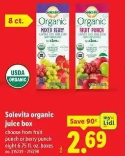 Lidl Solevita organic juice box offer