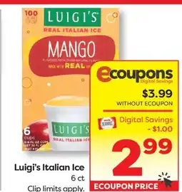 Weis Markets Luigi's Italian Ice offer