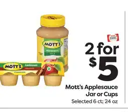Weis Markets Mott's Applesauce Jar or Cups offer