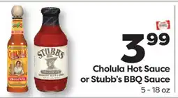 Weis Markets Cholula Hot Sauce or Stubb's BBQ Sauce offer